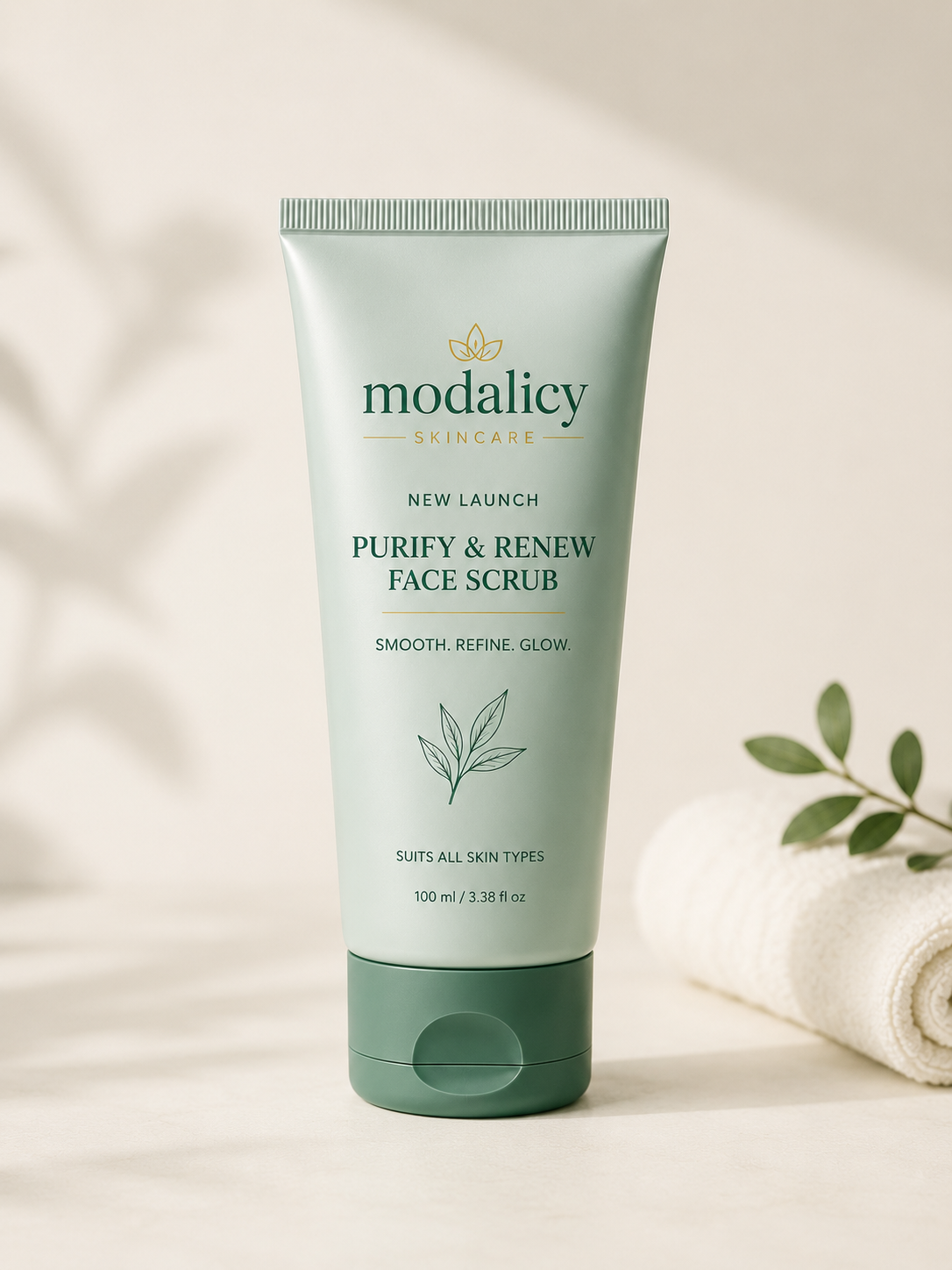 Modalicy Purify & Renew Face Scrub – Green Tea, Aloe Vera & Walnut Beads