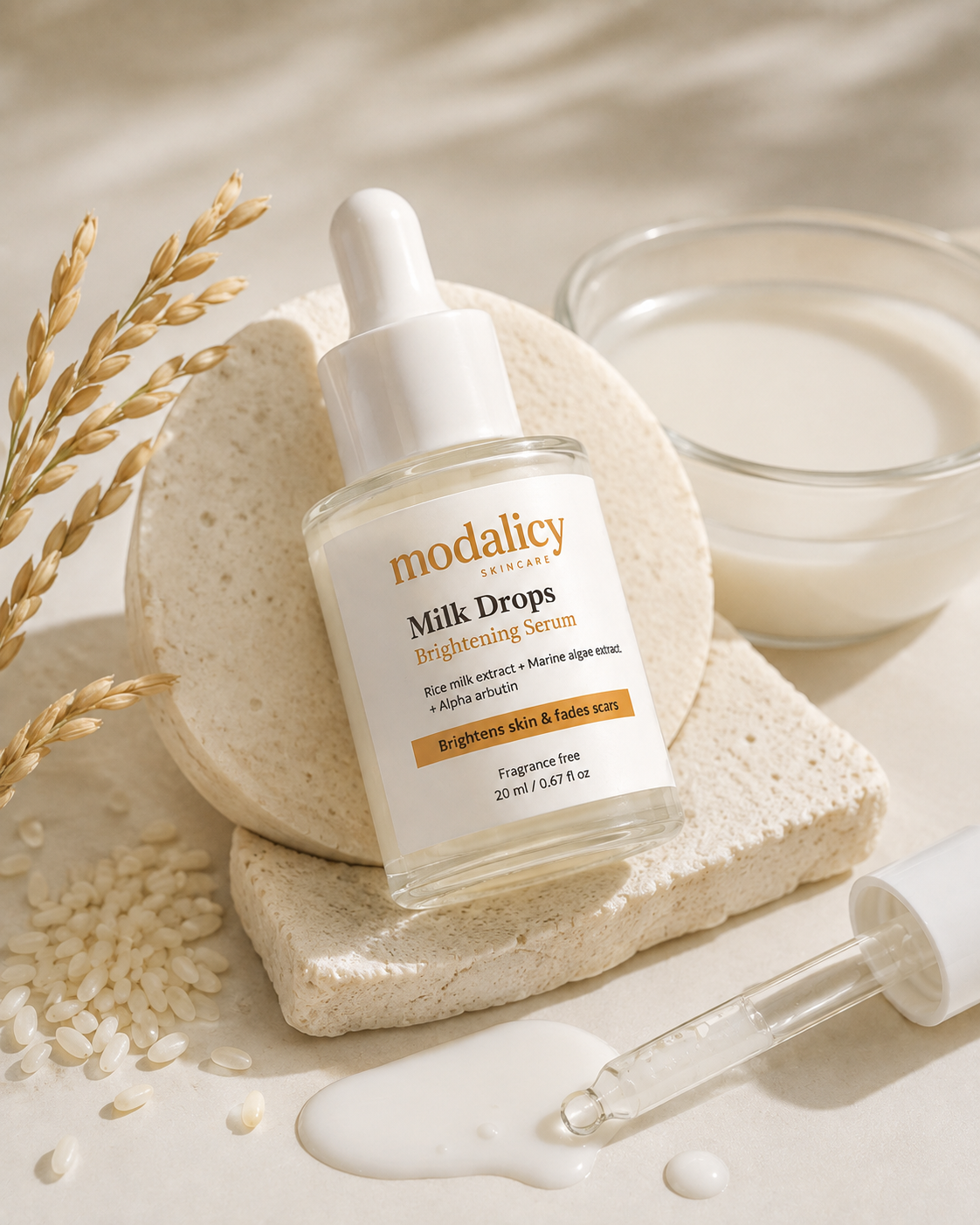 Modalicy Milk Drops Brightening Serum – Rice Milk, Marine Algae & Alpha Arbutin