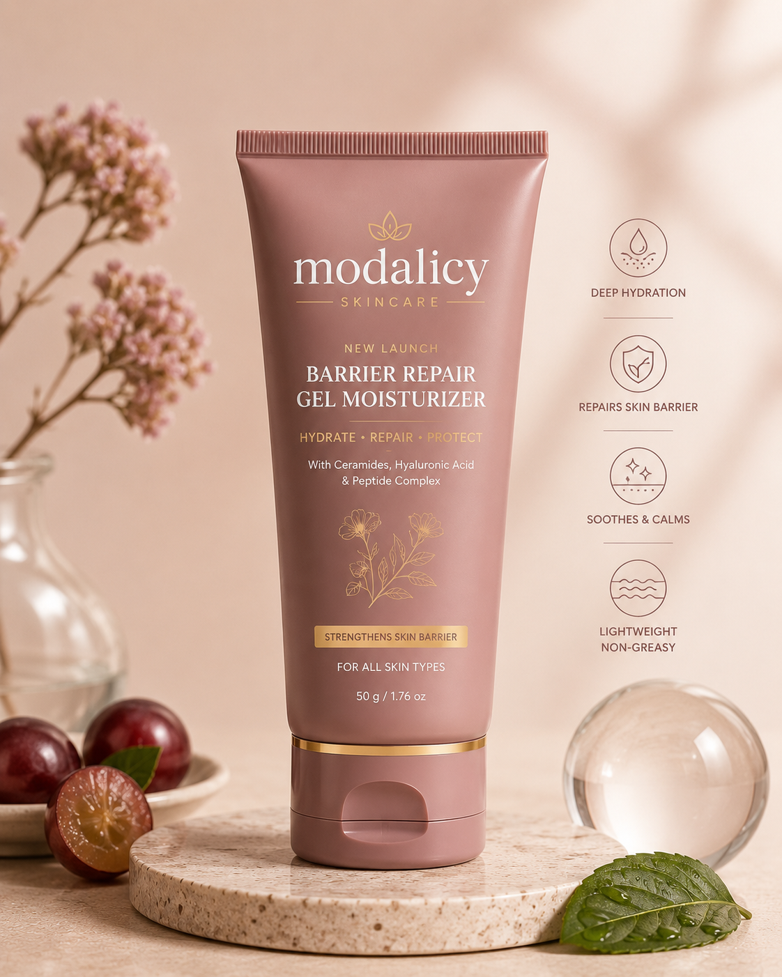Modalicy Barrier Repair Gel Moisturizer – Ceramides, Hyaluronic Acid & Peptide Complex