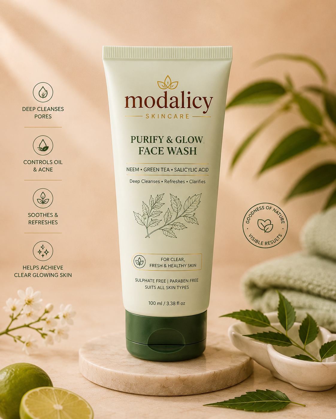 Modalicy Purify & Glow Face Wash – Neem, Green Tea & Salicylic Acid