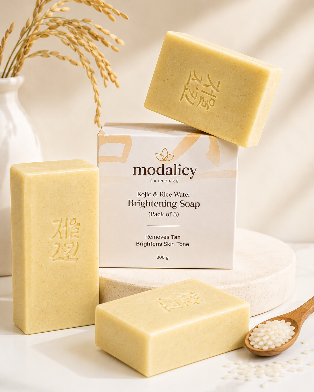 Modalicy Kojic & Rice Water Brightening Soap – Tan Removal & Skin Brightening | Pack of 3