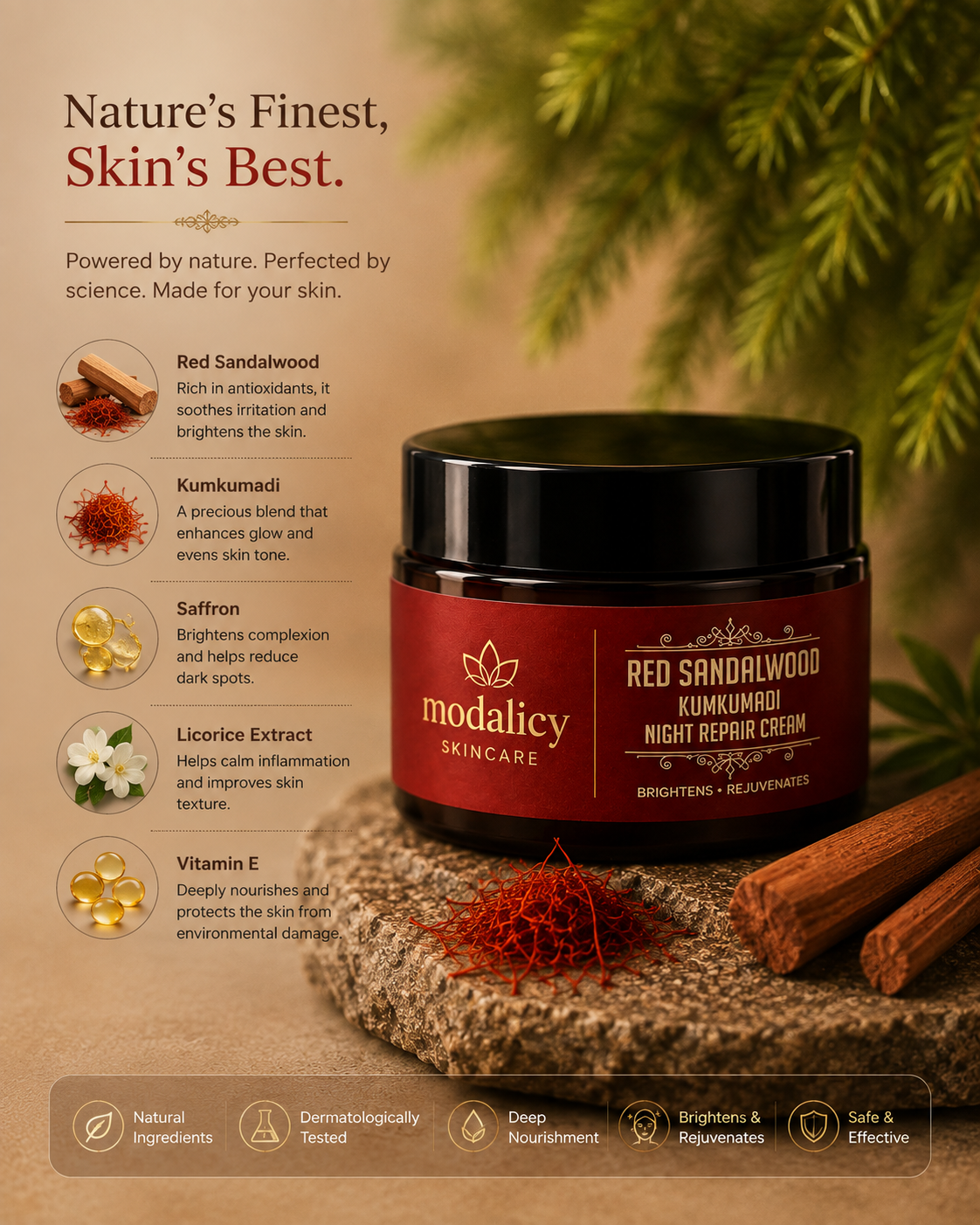 Modalicy Red Sandalwood Kumkumadi Night Repair Cream