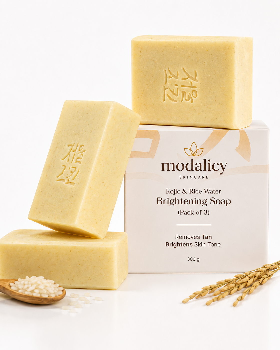 Modalicy Kojic & Rice Water Brightening Soap – Tan Removal & Skin Brightening | Pack of 3