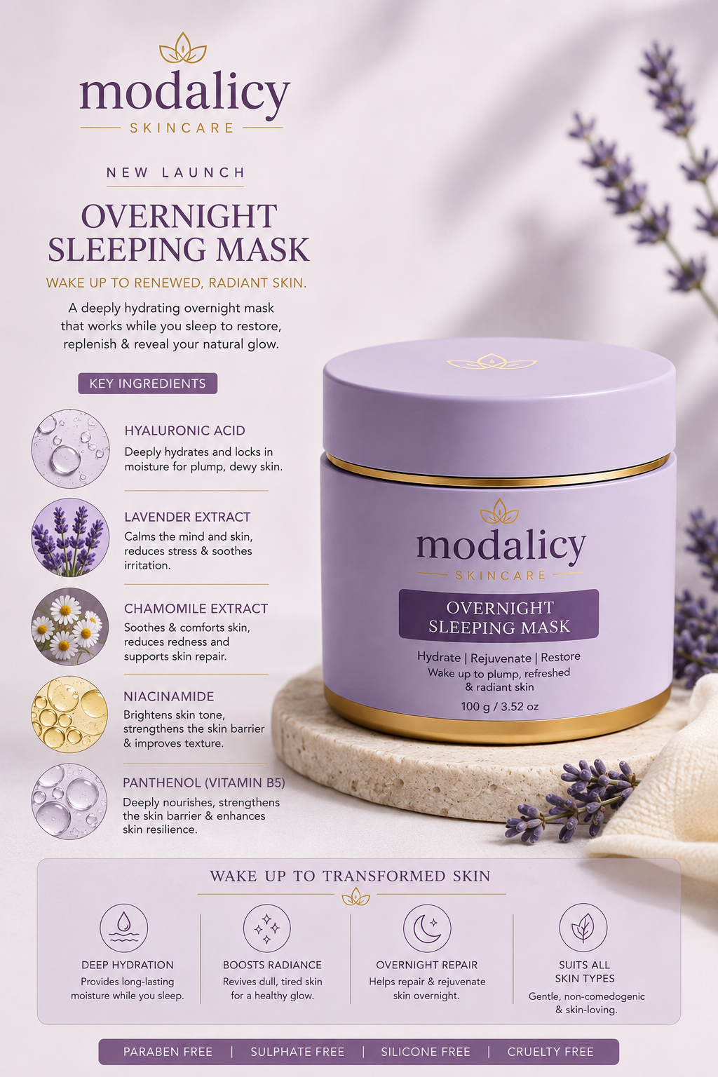 Modalicy Overnight Sleeping Mask – Deep Hydration, Rejuvenation & Radiance